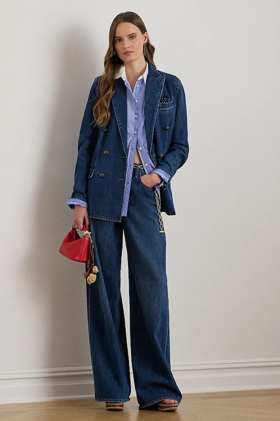 Îmbrăcăminte Lauren Ralph Lauren sacou de costum pentru femei, din bumbac 200B22022 bleumarin