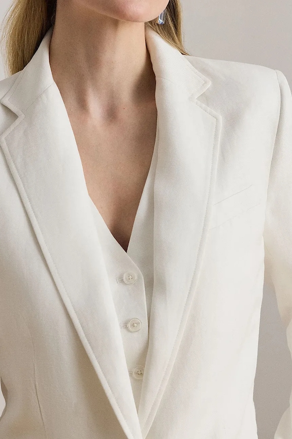 Lauren Ralph Lauren enoredni ženski suknjič z lanom bela 200P13643