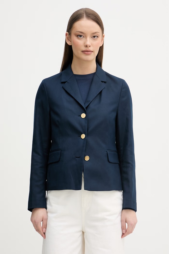Tommy Hilfiger marynarka jednorzędowa damska z dodatkiem lnu granatowy WW0WW49335