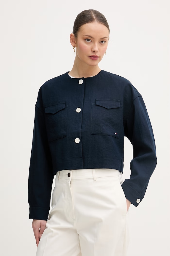 Tommy Hilfiger enoredni suknjič ženski z viskozo mornarsko modra WW0WW49607