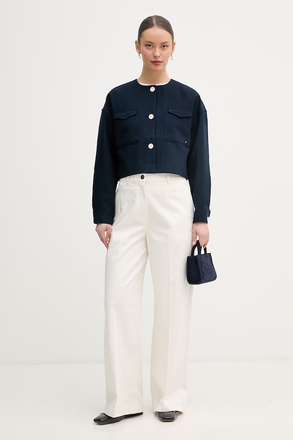 Tommy Hilfiger enoredni suknjič ženski z viskozo WW0WW49607 mornarsko modra SS26