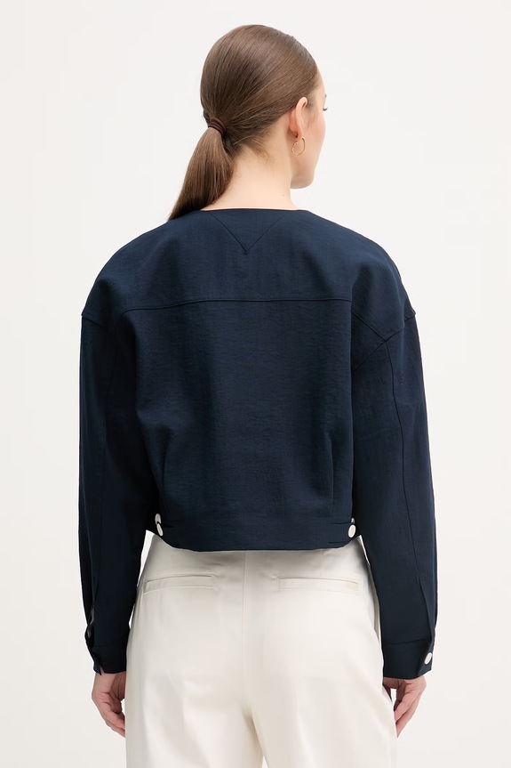 Oblečenie Tommy Hilfiger jednoradové sako dámske s viskózou WW0WW49607 tmavomodrá