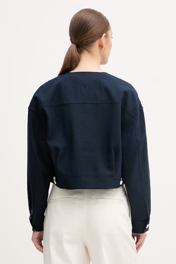 Oblačila Tommy Hilfiger enoredni suknjič ženski z viskozo WW0WW49607 mornarsko modra