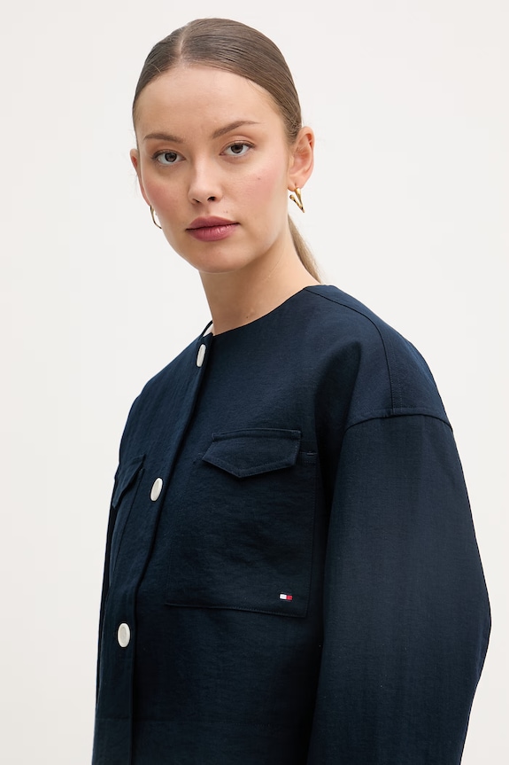Tommy Hilfiger enoredni suknjič ženski z viskozo mornarsko modra WW0WW49607
