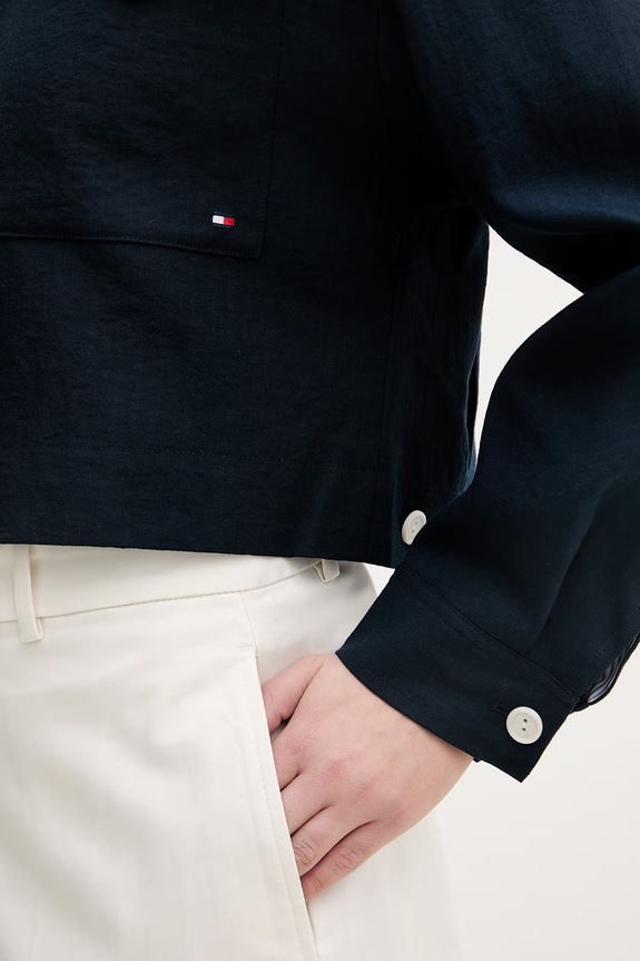 Tommy Hilfiger jednoradové sako dámske s viskózou WW0WW49607 tmavomodrá