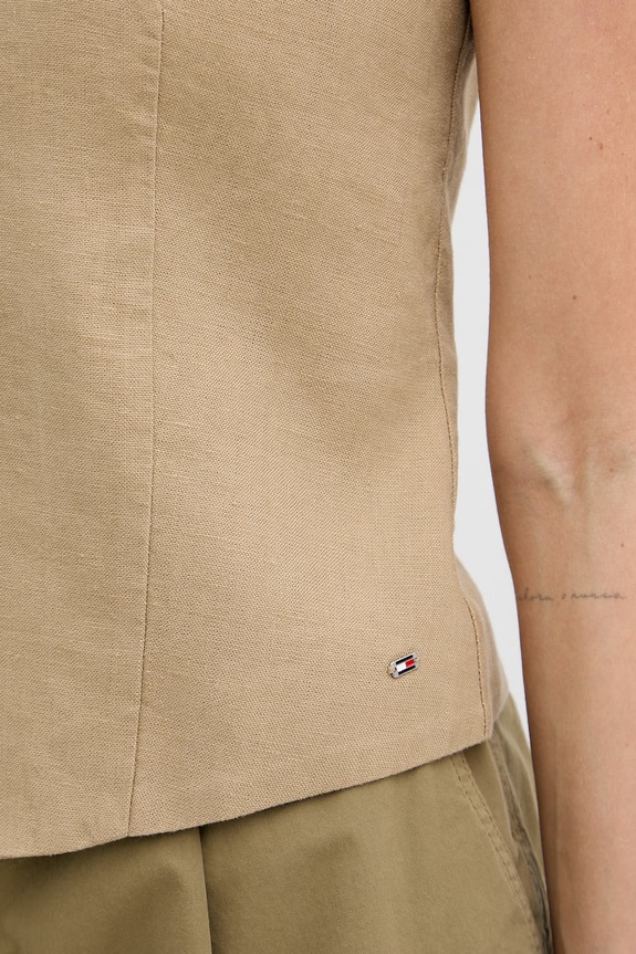 Tommy Hilfiger jednoradová vesta dámska s ľanom WW0WW50765 béžová