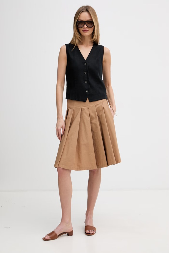Tommy Hilfiger jednoradová vesta dámska s ľanom WW0WW50765 čierna SS26