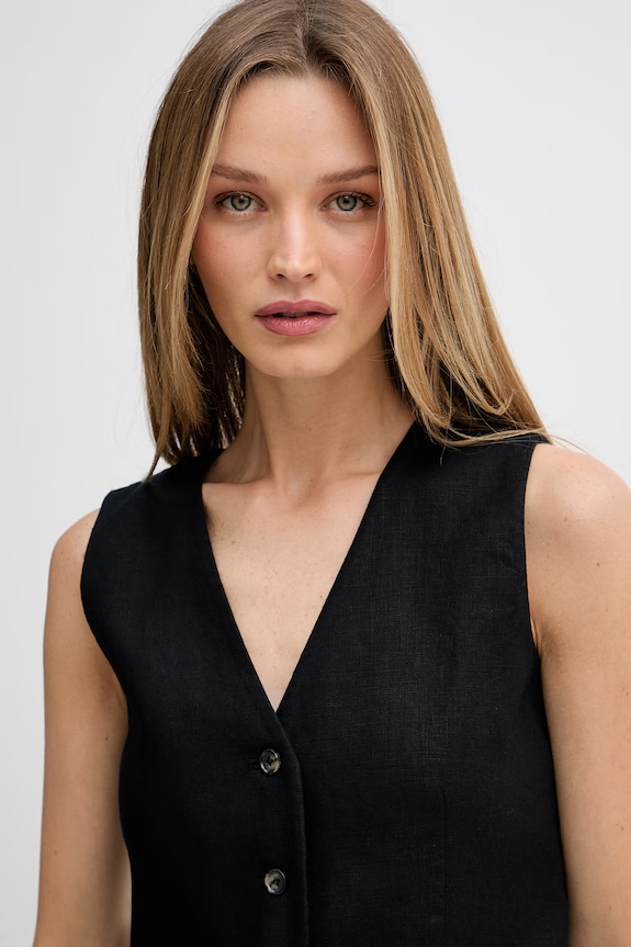 Tommy Hilfiger jednoradová vesta dámska s ľanom čierna WW0WW50765