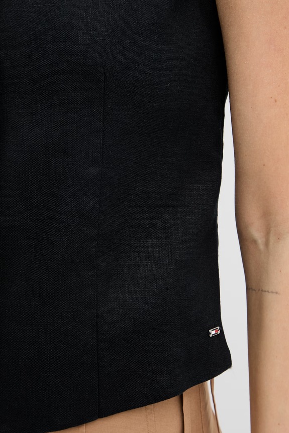 Tommy Hilfiger jednoradová vesta dámska s ľanom WW0WW50765 čierna