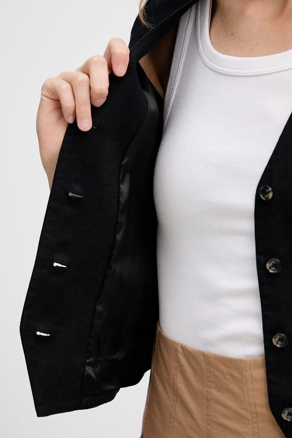 Tommy Hilfiger jednoradová vesta dámska s ľanom WW0WW50765