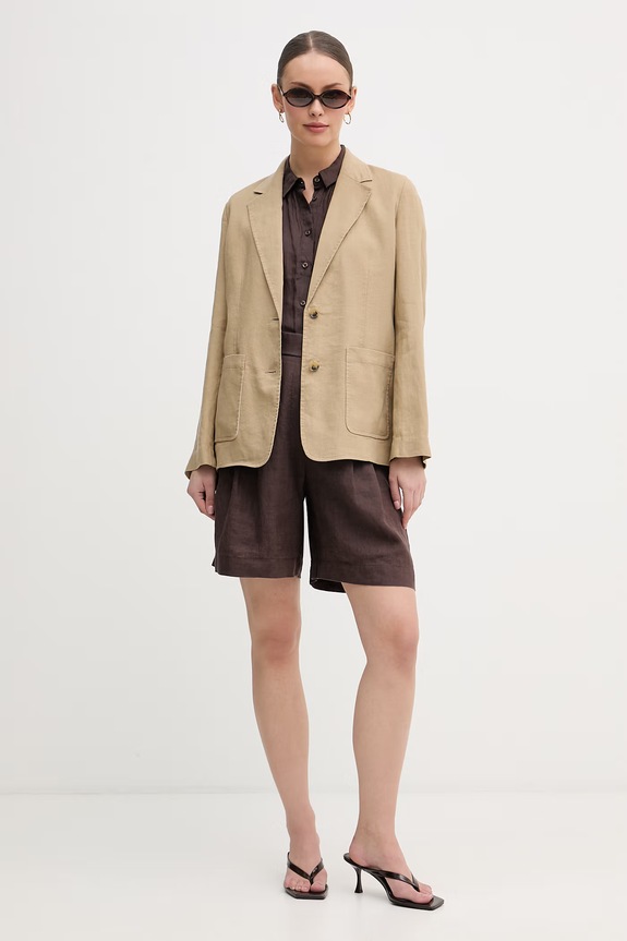 Tommy Hilfiger sako dámske s ľanom WW0WW49598 béžová SS26