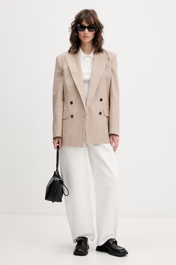 HUGO dvoredni sako za žene s dodatkom lana Azenia 50559509 bež SS26