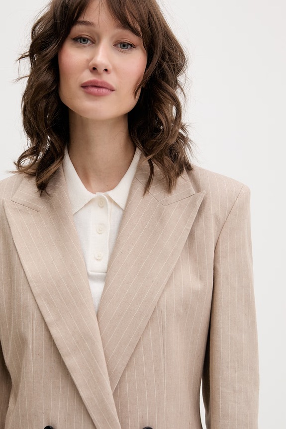 HUGO dvoredni sako za žene s dodatkom lana Azenia bež 50559509