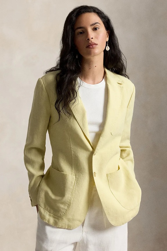 Polo Ralph Lauren marynarka jednorzędowa damska lniana żółty 211A12783