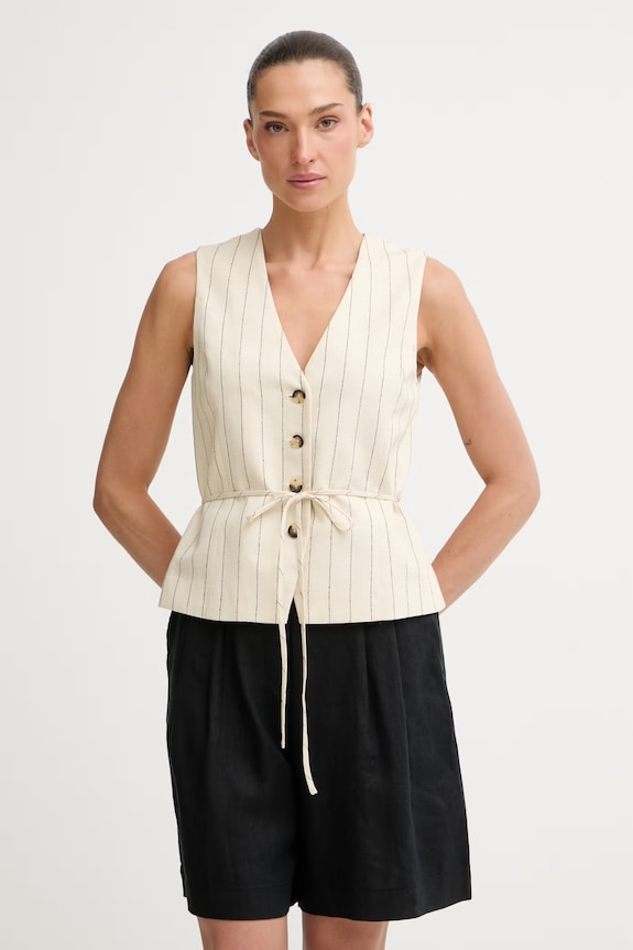 Rag & Bone μονόπετο γιλέκο γυναικείο με πρόσμιξη λινού Paulette μπεζ RA4O26S4MSW