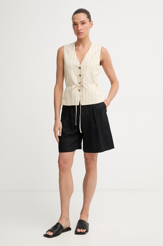Ρούχα Rag & Bone μονόπετο γιλέκο γυναικείο με πρόσμιξη λινού Paulette RA4O26S4MSW μπεζ