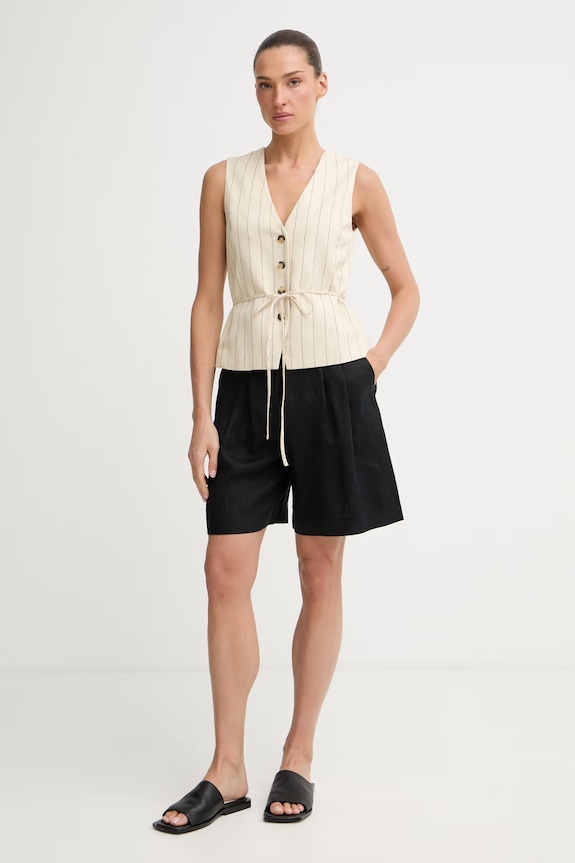 Ρούχα Rag & Bone μονόπετο γιλέκο γυναικείο με πρόσμιξη λινού Paulette RA4O26S4MSW μπεζ
