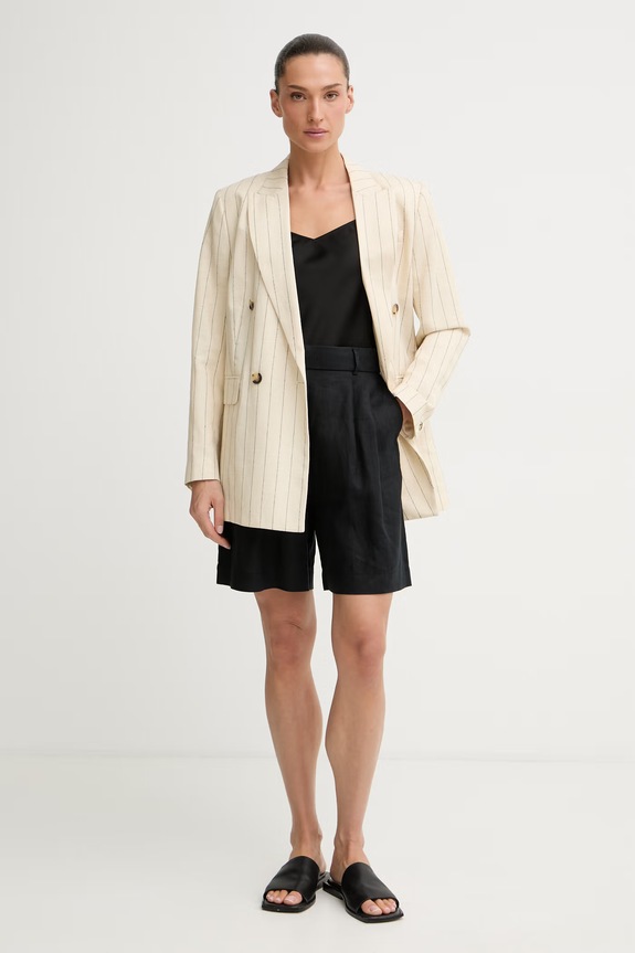 rag & bone marynarka dwurzędowa damska z lnem Emile RA8S26SBMTA beżowy SS26