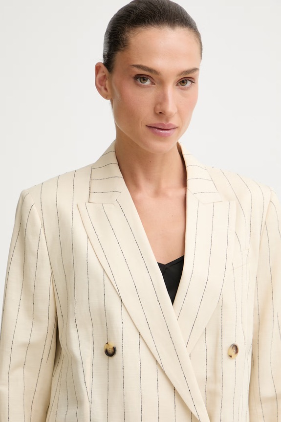 rag & bone marynarka dwurzędowa damska z lnem Emile beżowy RA8S26SBMTA