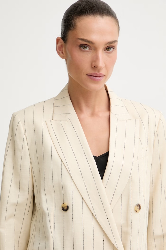 rag & bone marynarka dwurzędowa damska z lnem Emile beżowy RA8S26SBMTA