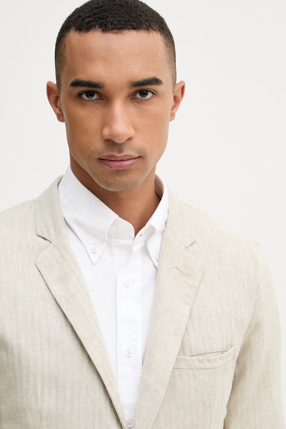 Lindbergh μονόπετο σακάκι ανδρικό με λινό μπεζ 30.304020A