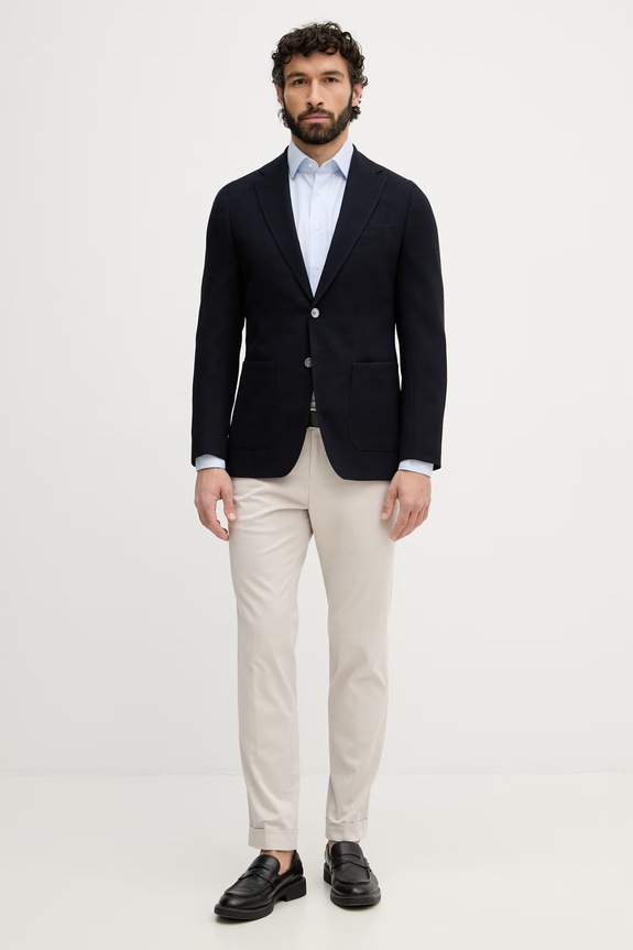 BOSS jednoradové sako pánske vlnené Hutson 50561882 tmavomodrá SS26