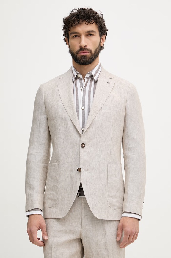 Michael Kors giacca monopetto da uomo in lino beige MK0SB01211