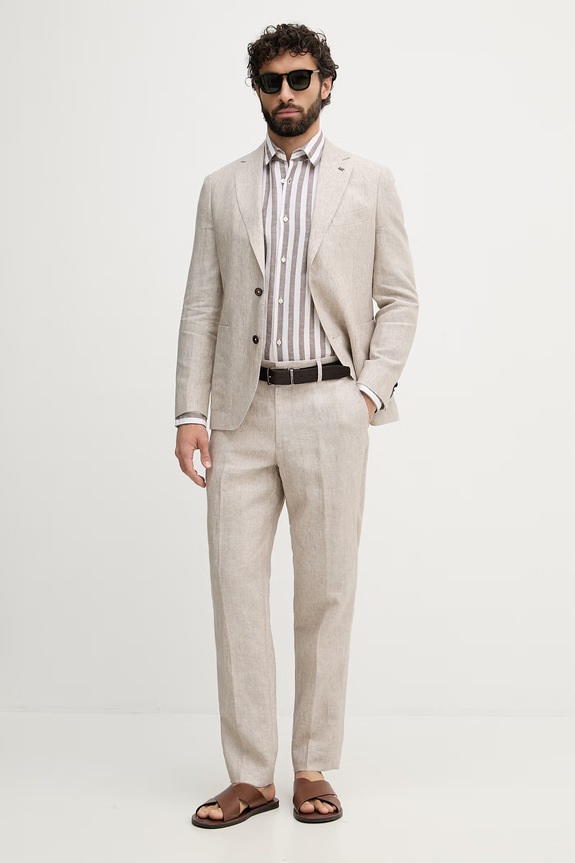 Michael Kors giacca monopetto da uomo in lino MK0SB01211 beige SS26