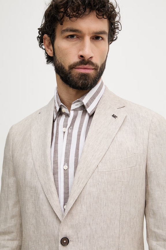 Michael Kors giacca monopetto da uomo in lino beige MK0SB01211