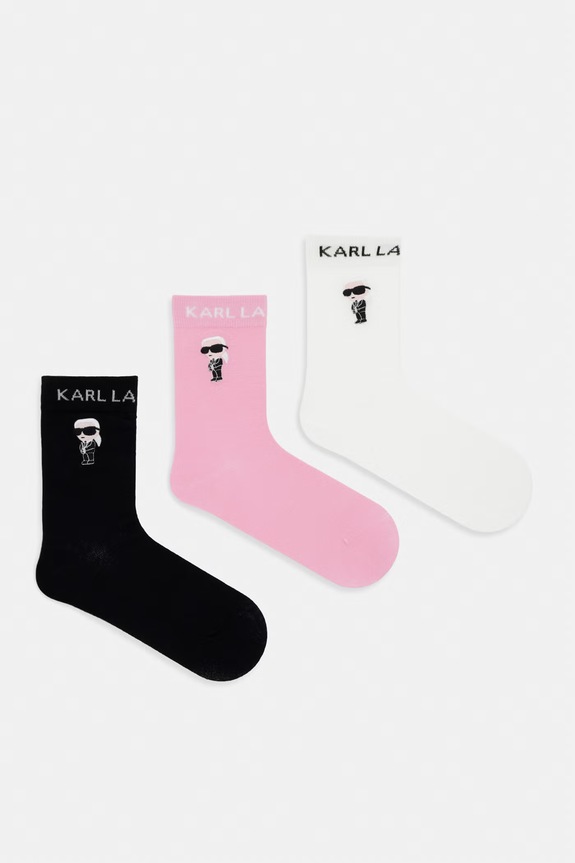 Karl Lagerfeld čarape za žene s pamukom K/IKON 3-pack roza A4W47037