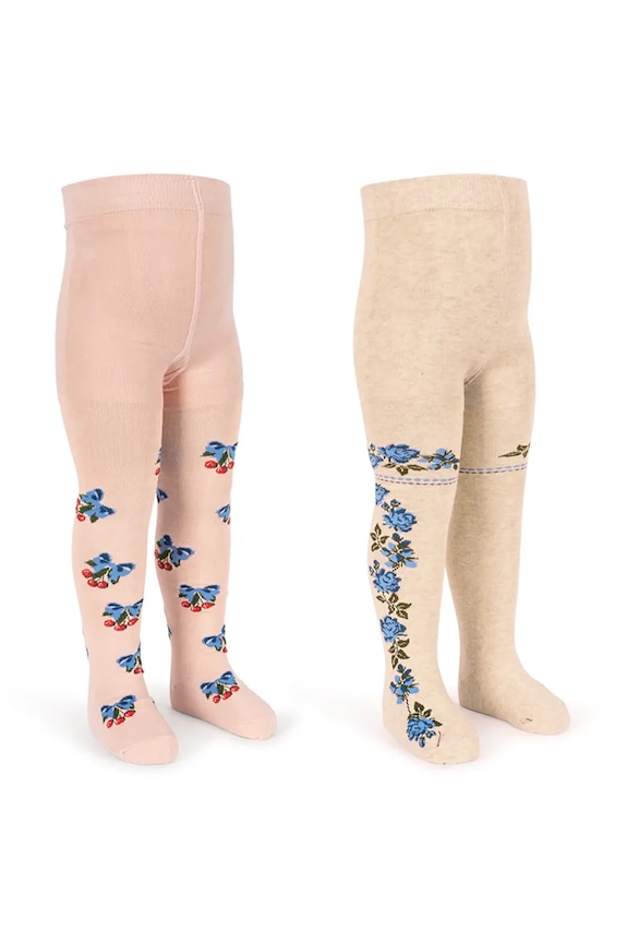 Konges Sløjd rajstopy dziecięce 2 PACK FLOWER AND CHERRY JACQUARD TIGHTS 2-pack Produkt niemowlęcy różowy KS104585.PPY2