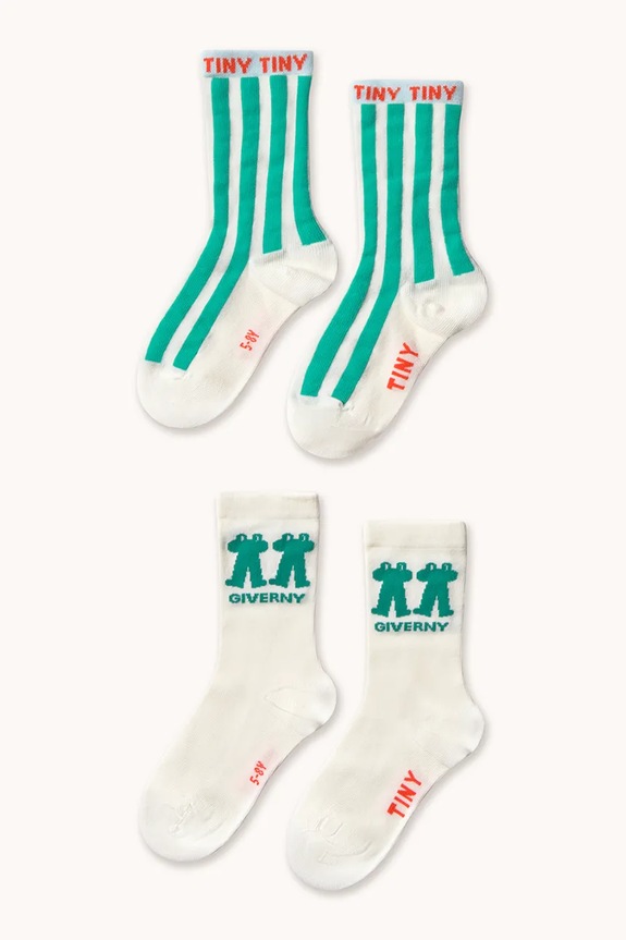 Tinycottons șosete copii EMERALD STRIPES & FROG MEDIUM SOCKS 2-pack alb SS26.531