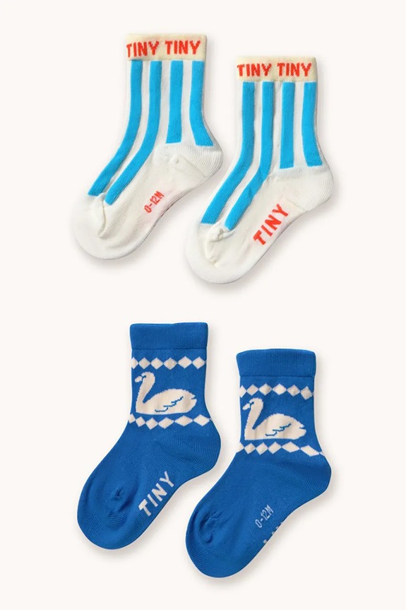 Tinycottons gyerek zokni BLUE STRIPES & SWAN MEDIUM SOCKS 2 pár kék SS26.538
