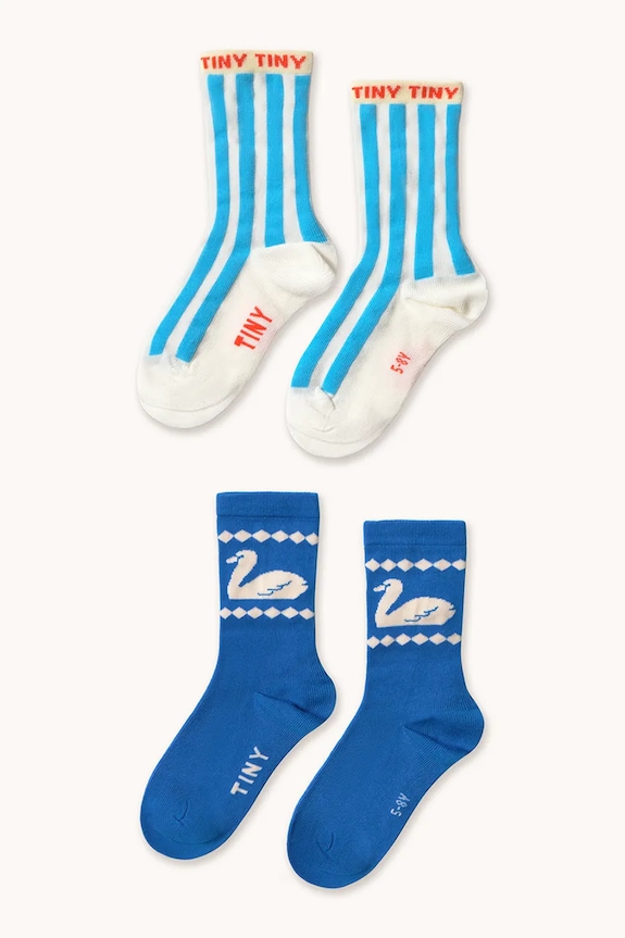 Tinycottons gyerek zokni BLUE STRIPES & SWAN MEDIUM SOCKS 2 pár kék SS26.539