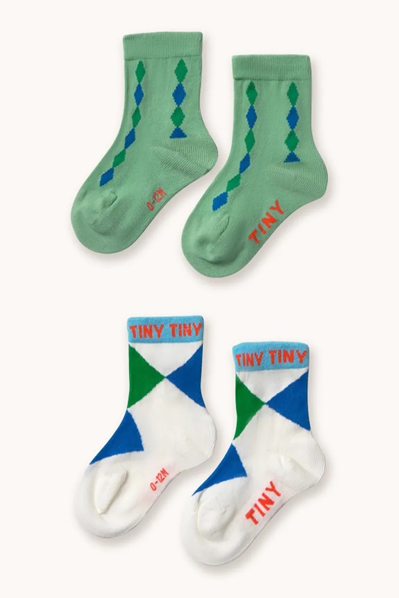 Παιδικές κάλτσες Tinycottons DIAMOND MEDIUM SOCKS 2-pack τιρκουάζ SS26.540