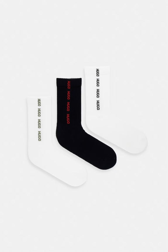 HUGO calzini da uomo 3P QS SIDE TAPE CC pacco da 3 bianco 50560084