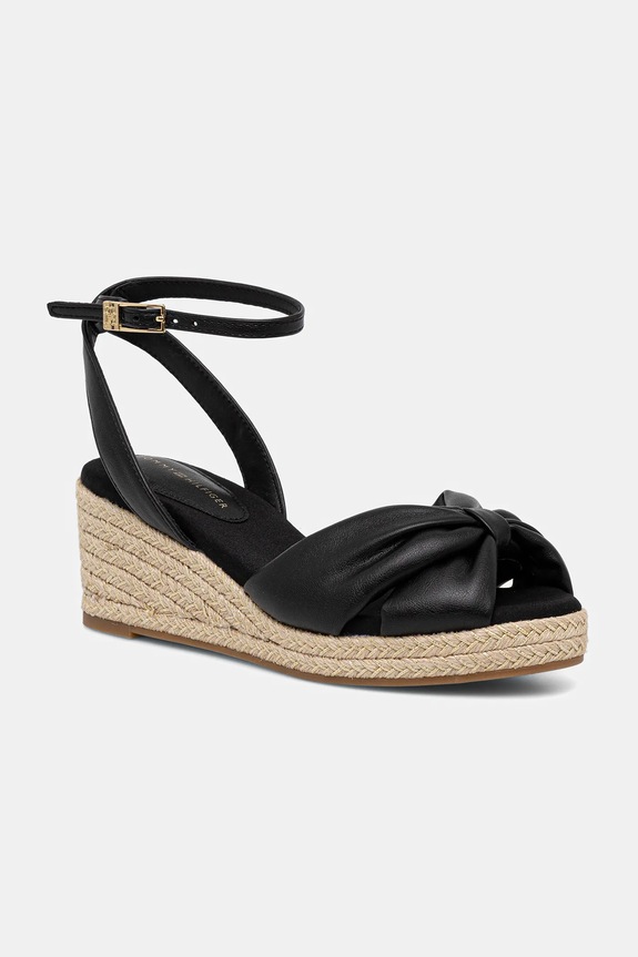 Πέδιλα Tommy Hilfiger TH BOW MID CORK WEDGE απομίμηση λείου δέρματος μαύρο FW0FW09010