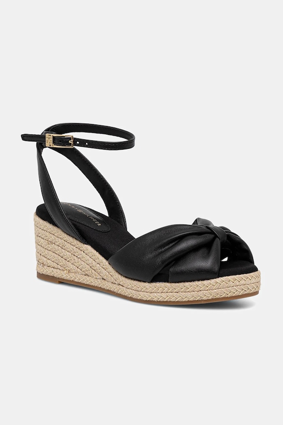 Πέδιλα Tommy Hilfiger TH BOW MID CORK WEDGE απομίμηση λείου δέρματος μαύρο FW0FW09010