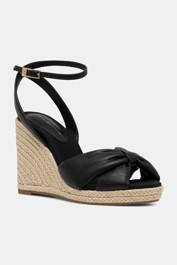 Tommy Hilfiger sandały TH BOW HIGH CORK WEDG imitacja skóry licowej czarny FW0FW09011