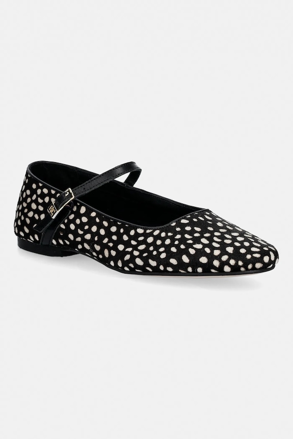 Kožené balerínky Tommy Hilfiger TH BUCKLE CALF HAIR BALLERINAS čierna FW0FW09167