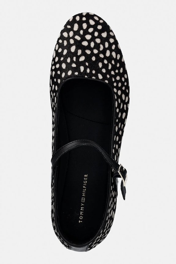 Kožené balerínky Tommy Hilfiger TH BUCKLE CALF HAIR BALLERINAS čierna FW0FW09167