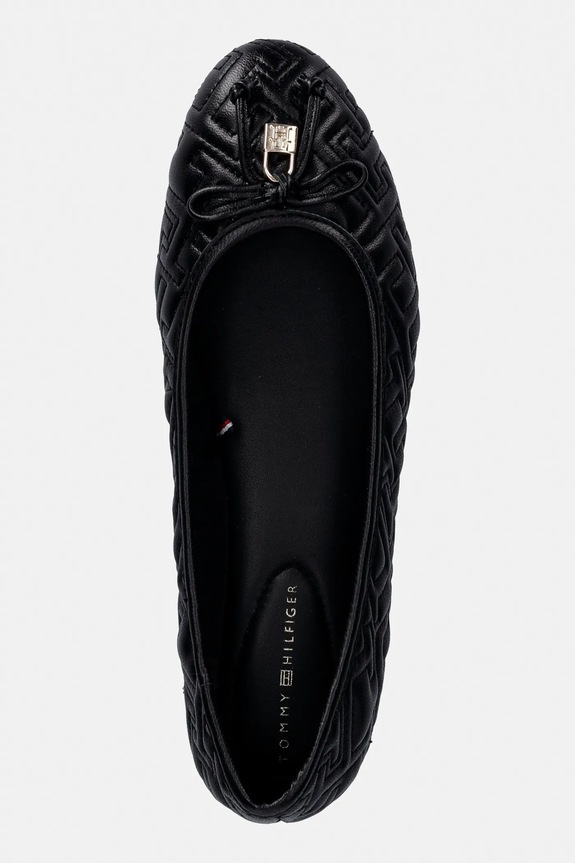 Δερμάτινες μπαλαρίνες Tommy Hilfiger TH QUILTED BALLERINA μαύρο FW0FW09264