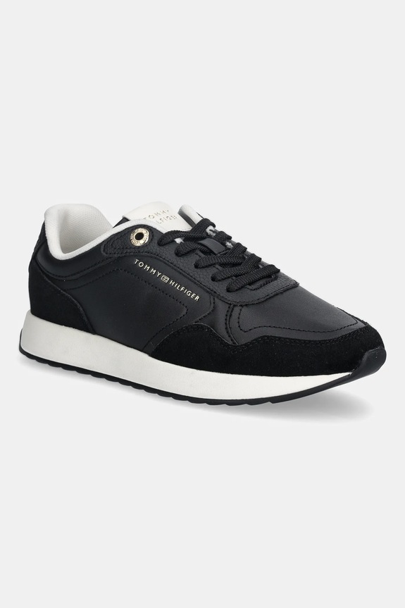 Tommy Hilfiger sneakers din piele MONOGRAM MIX MATERIAL RUNNER piele întoarsă negru FW0FW09267