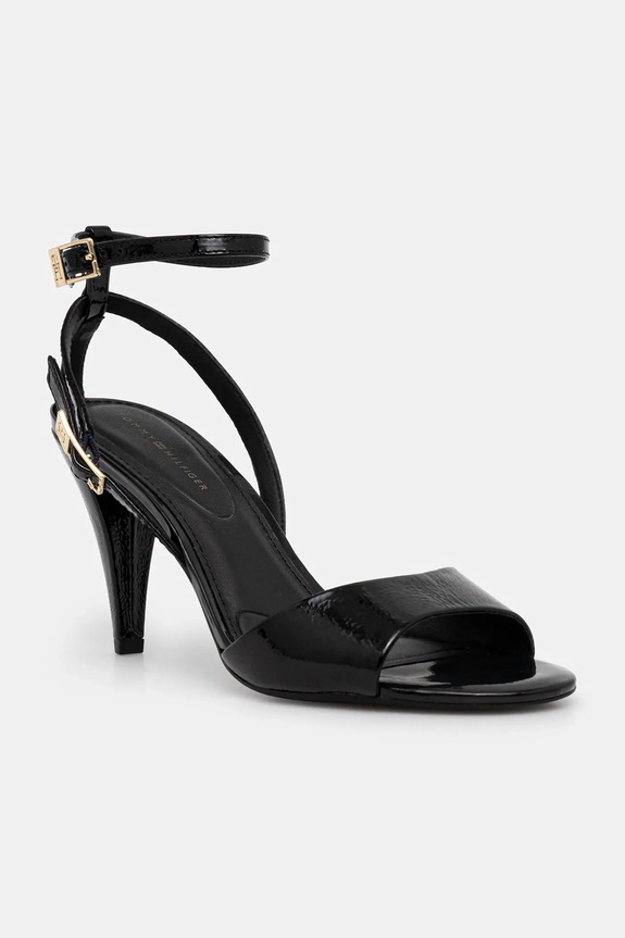 Kožne štikle Tommy Hilfiger TH ELEGANT PATENT SANDAL štikla crna FW0FW08961