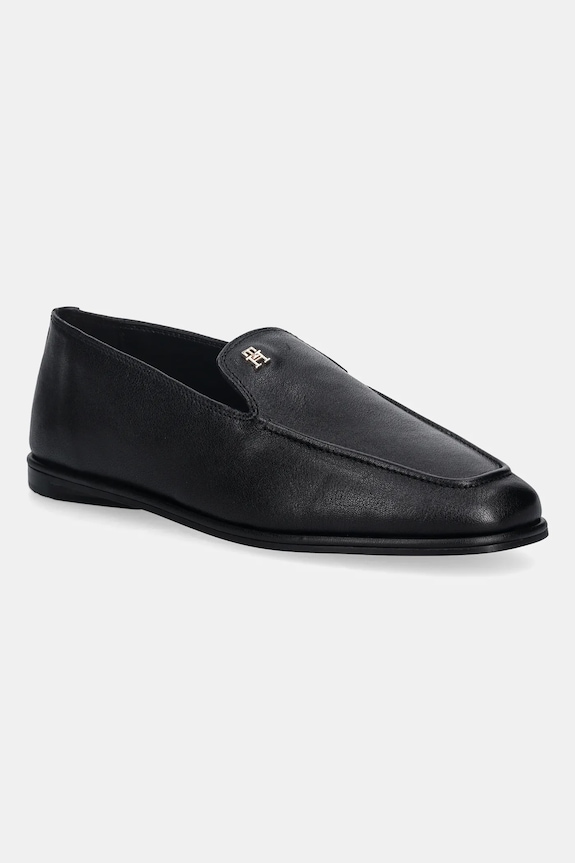 Δερμάτινα μοκασίνια Tommy Hilfiger TH LEATHER LOAFER φλατ μαύρο FW0FW09319
