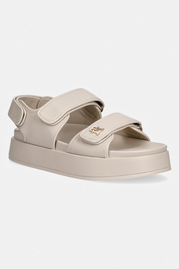 Tommy Hilfiger sandále na platforme dámske kožené LEATHER SPORTY PLATFORM SANDAL béžová FW0FW09119