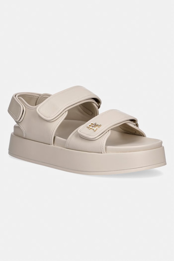Tommy Hilfiger sandále na platforme dámske kožené LEATHER SPORTY PLATFORM SANDAL béžová FW0FW09119