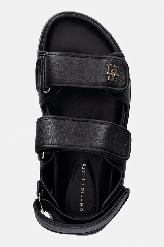 Tommy Hilfiger sandale cu platformă pentru femei, din piele LEATHER SPORTY PLATFORM SANDAL negru FW0FW09119