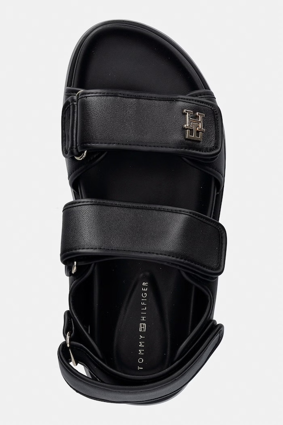 Tommy Hilfiger sandale cu platformă pentru femei, din piele LEATHER SPORTY PLATFORM SANDAL negru FW0FW09119