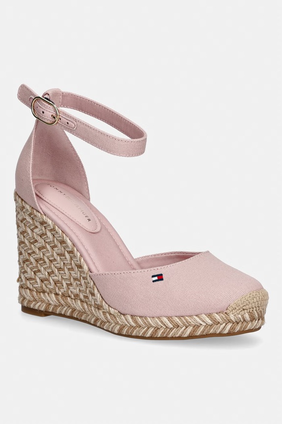 Tommy Hilfiger espadrile cu talpă compensată pentru femei FLAG HIGH WEDGE ESPAD CLOSED TOE roz FW0FW09225